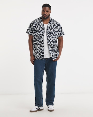 Jack & Jones Milo Textured Resort Shirt - Navy/White