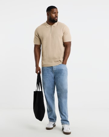 Jack & Jones Max Knitted Zip Polo - Natural