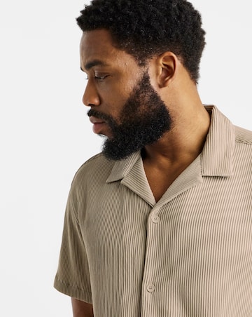 Jack & Jones Harrison Textured Shirt & Short Set - Natural