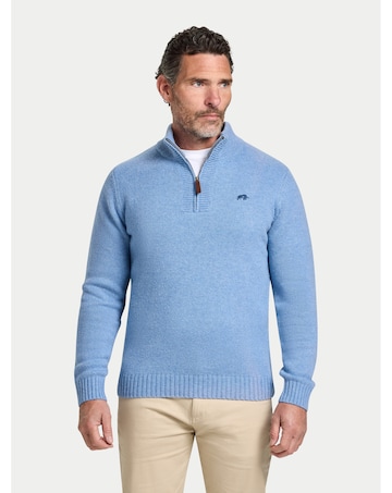 Raging Bull Chunky Fleck Quarter Zip Knit Chambray