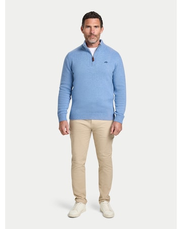 Raging Bull Chunky Fleck Quarter Zip Knit Chambray