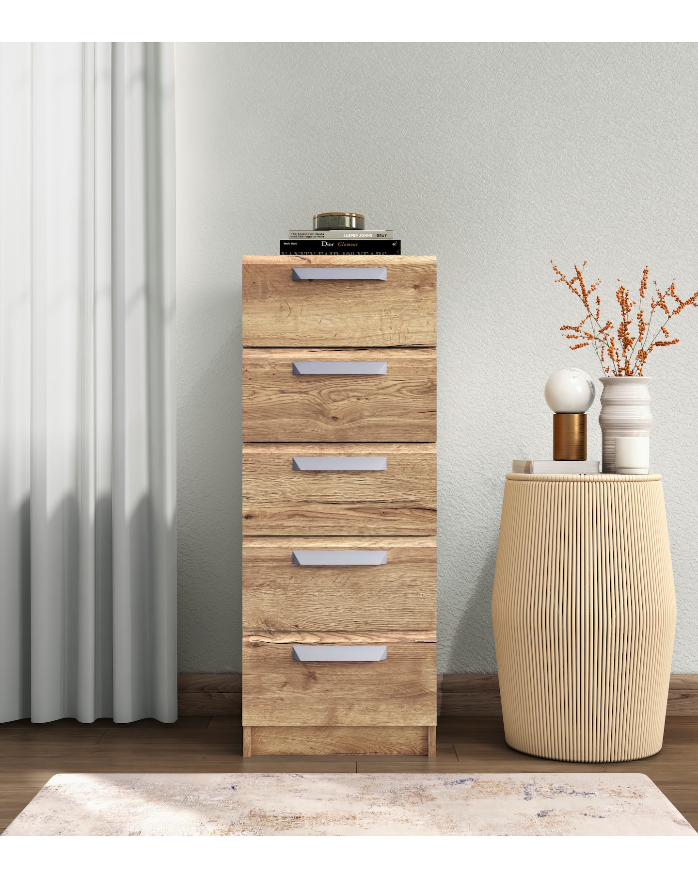 Lugo Assembled 5 Drawer Tallboy Chest