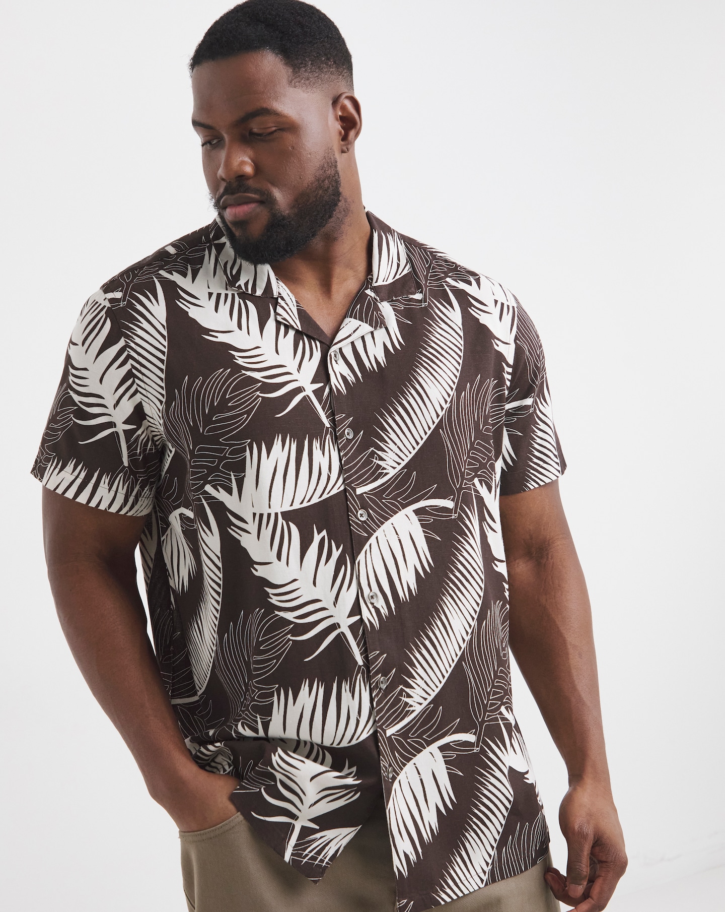 Leaf Print Revere Collar Shirt