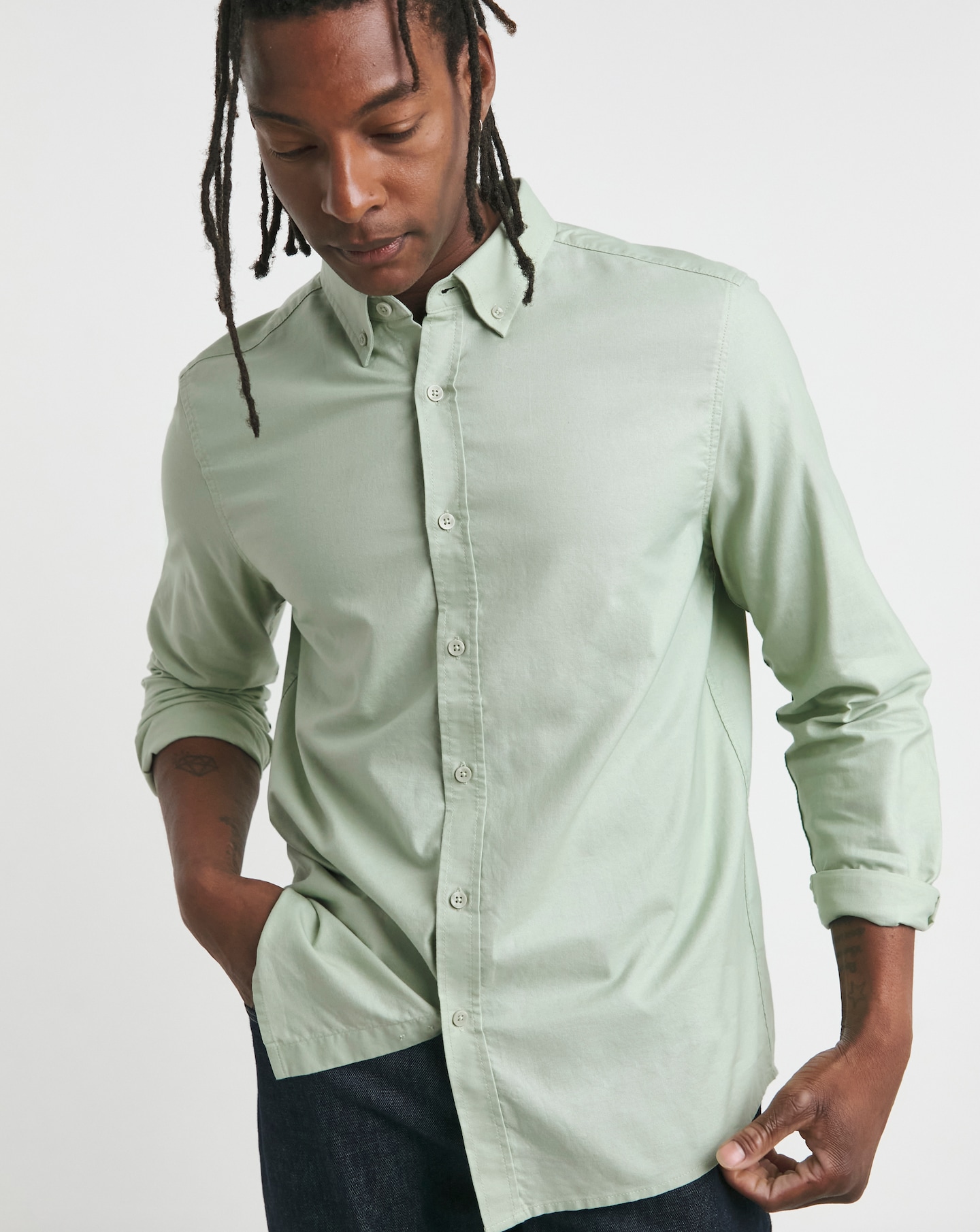 Long Sleeve Sage Oxford Shirt Regular
