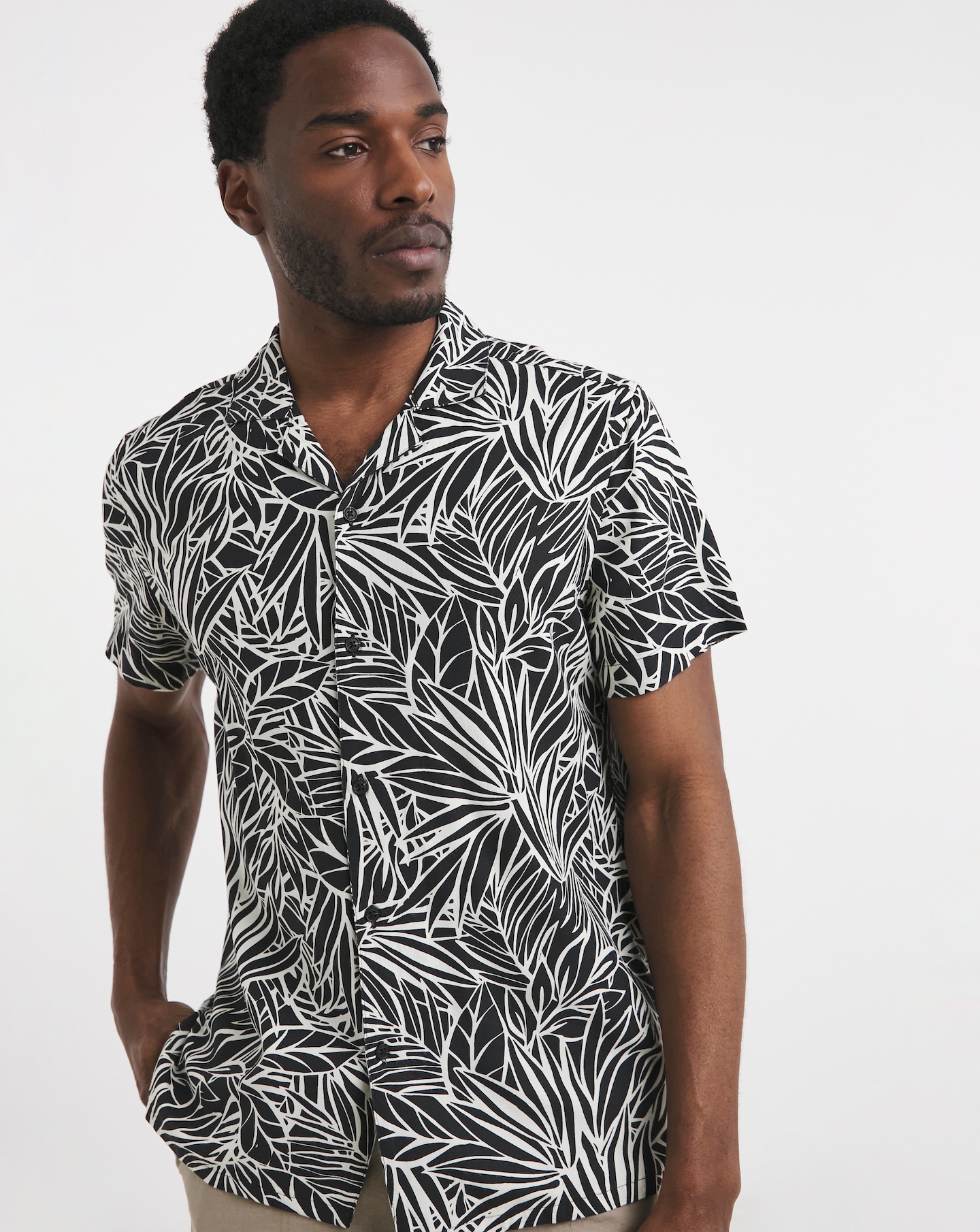 Mono Palm Print Revere Collar Shirt