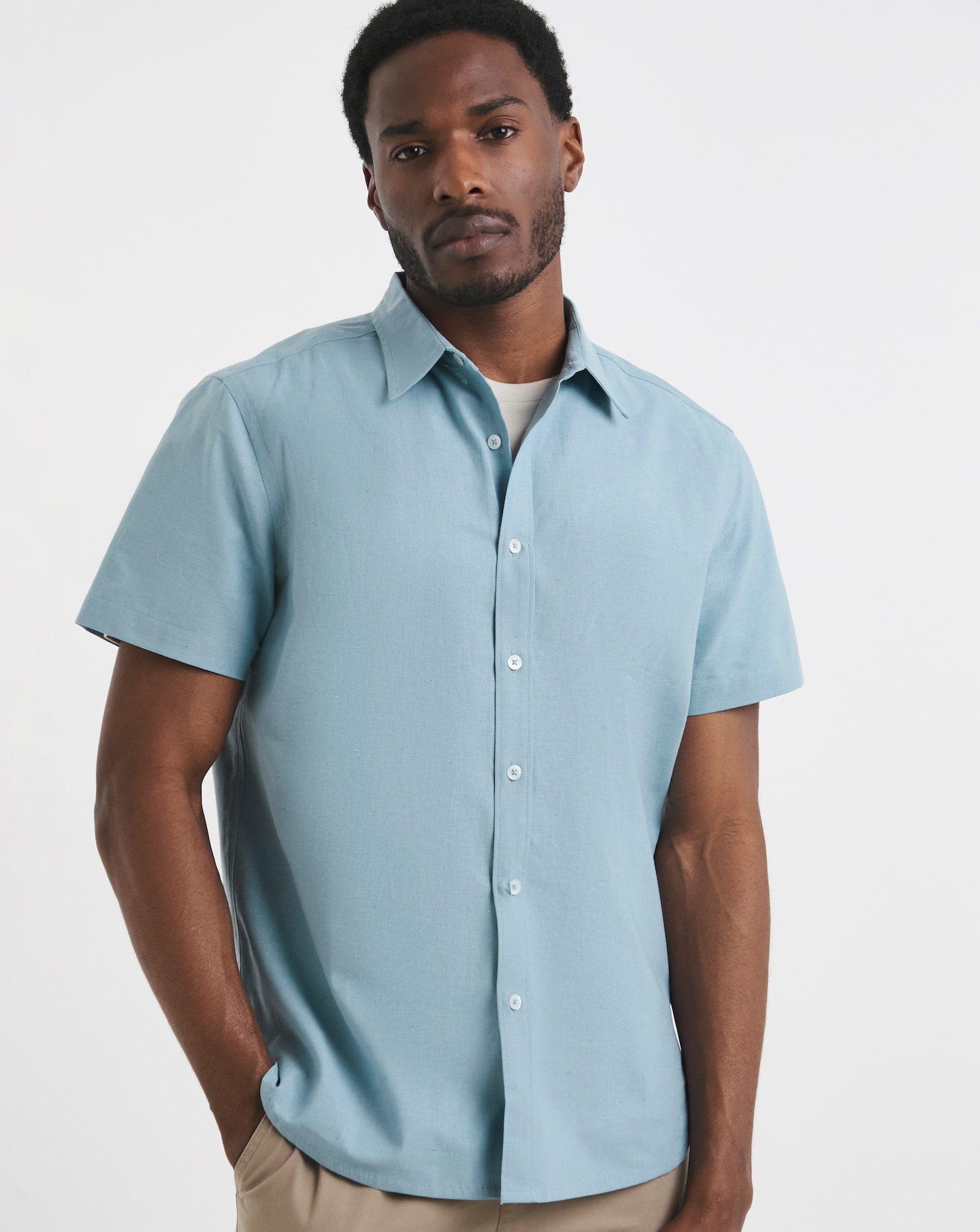 Short Sleeve Linen Blend Shirt