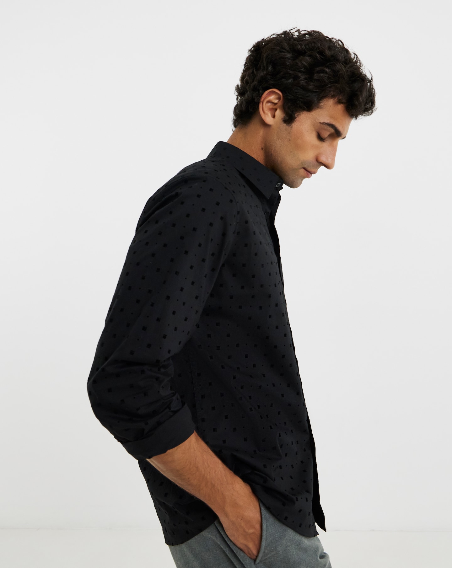 New In - Flock Print Cotton Stretch Shirt