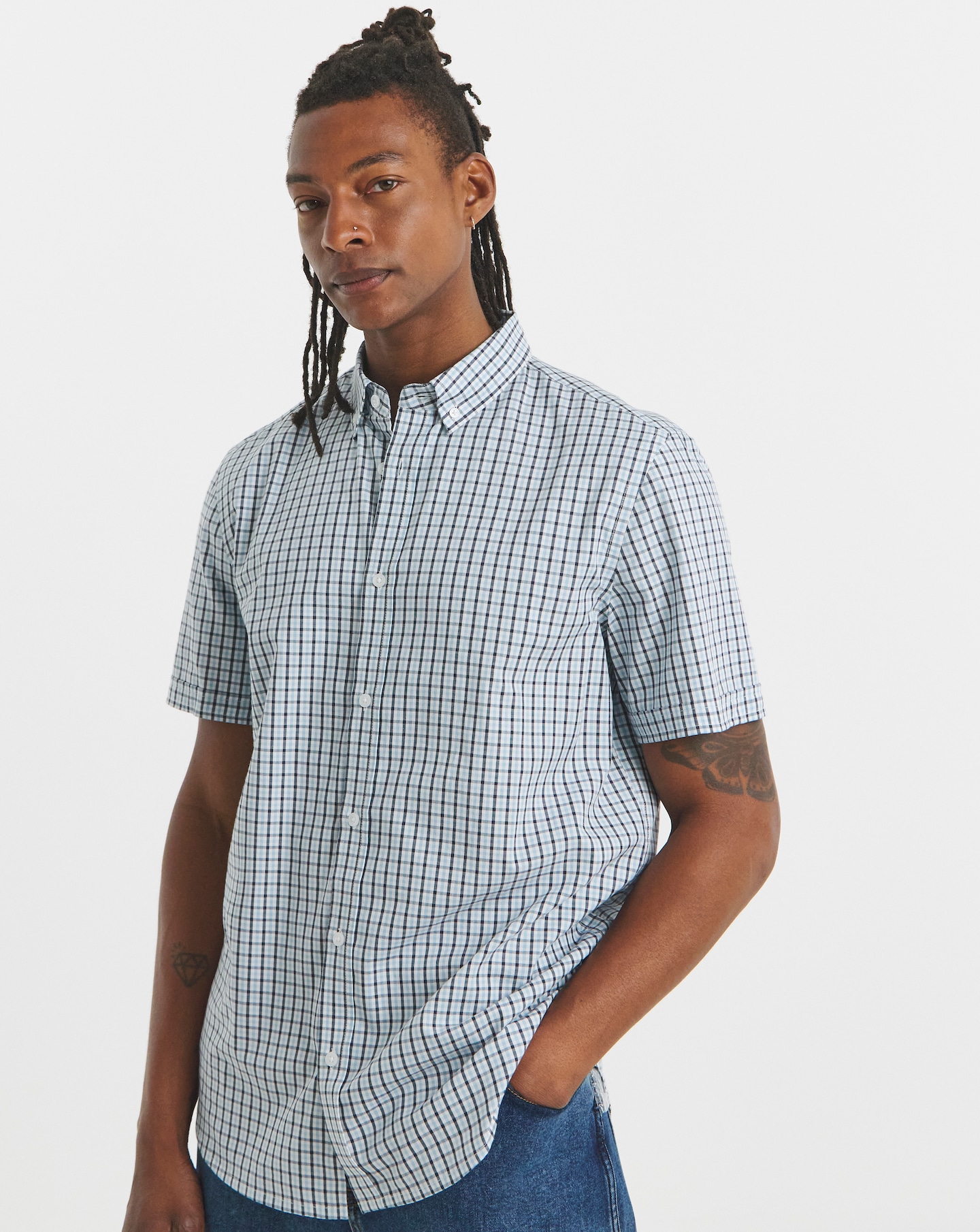 Short Sleeve Check Oxford Shirt Long