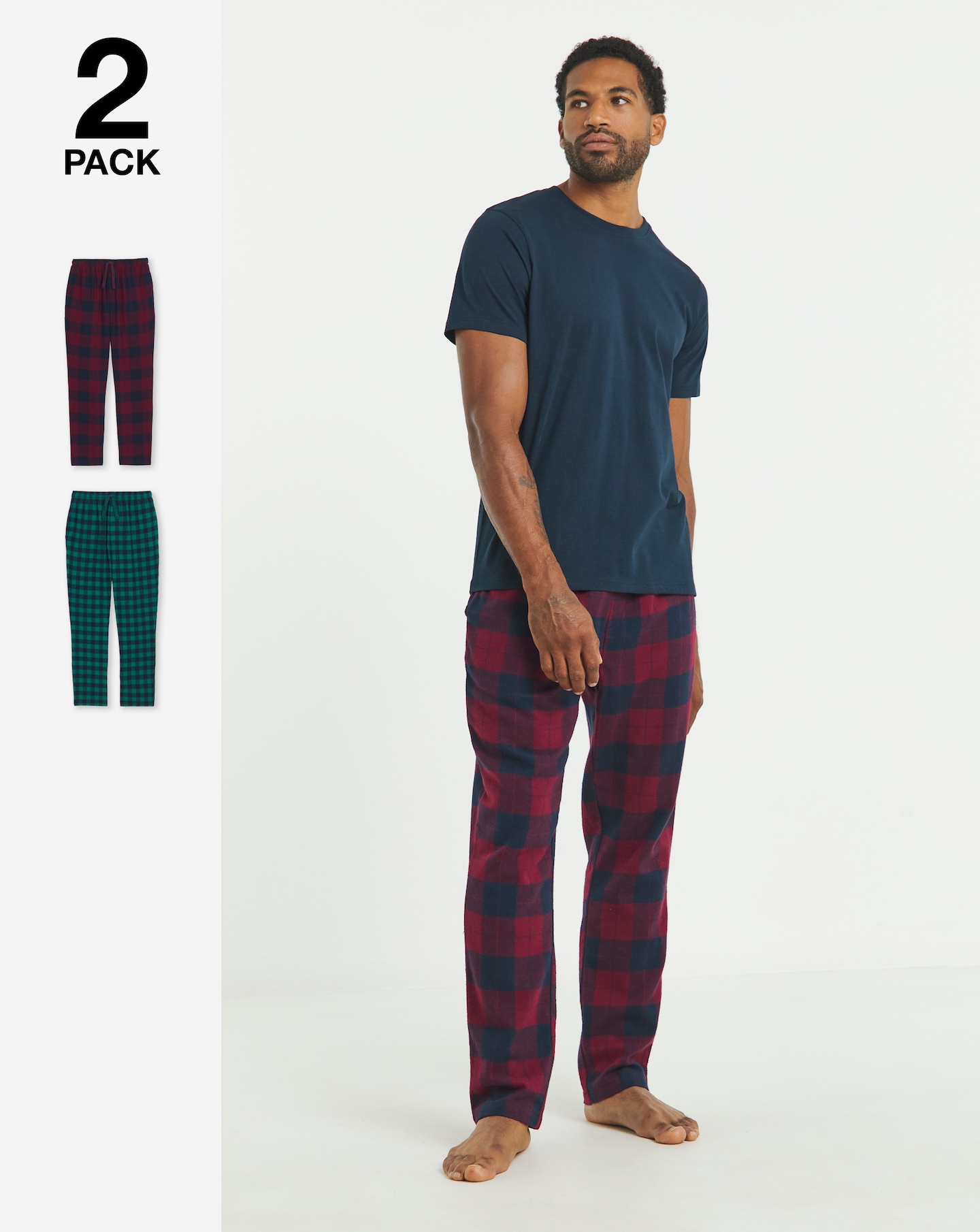 2 Pack Brushed Flannel Check Pyjamas