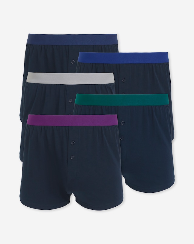 5 Pack Contrast Waist Boxers - Dark Navy