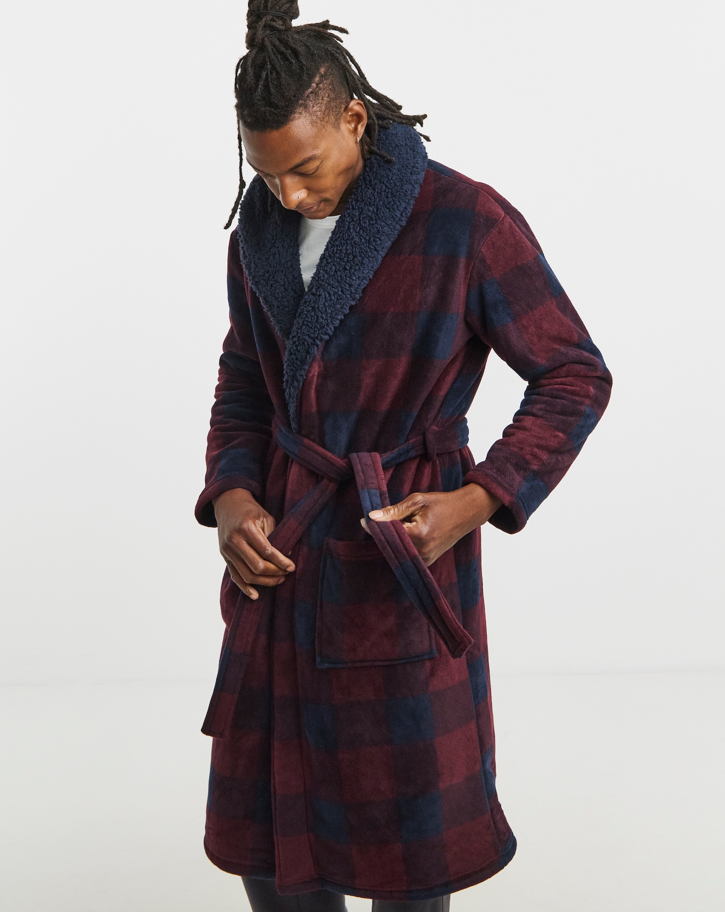 Check Bonded Fleece Dressing Gown