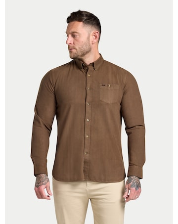 Raging Bull Long Sleeve Brushed Two Tone Bold Herringbone Shirt Brown
