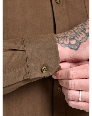 Raging Bull Long Sleeve Brushed Two Tone Bold Herringbone Shirt Brown