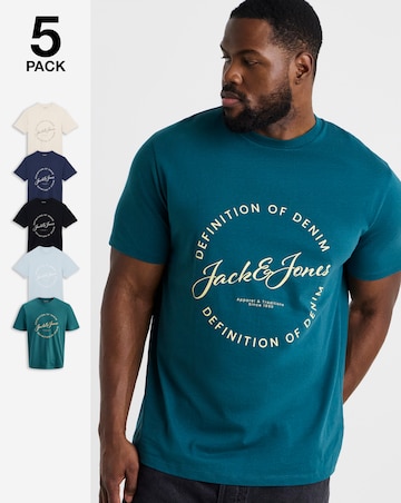 Jack & Jones Grayson Logo T-Shirt 5 Pack - Multi