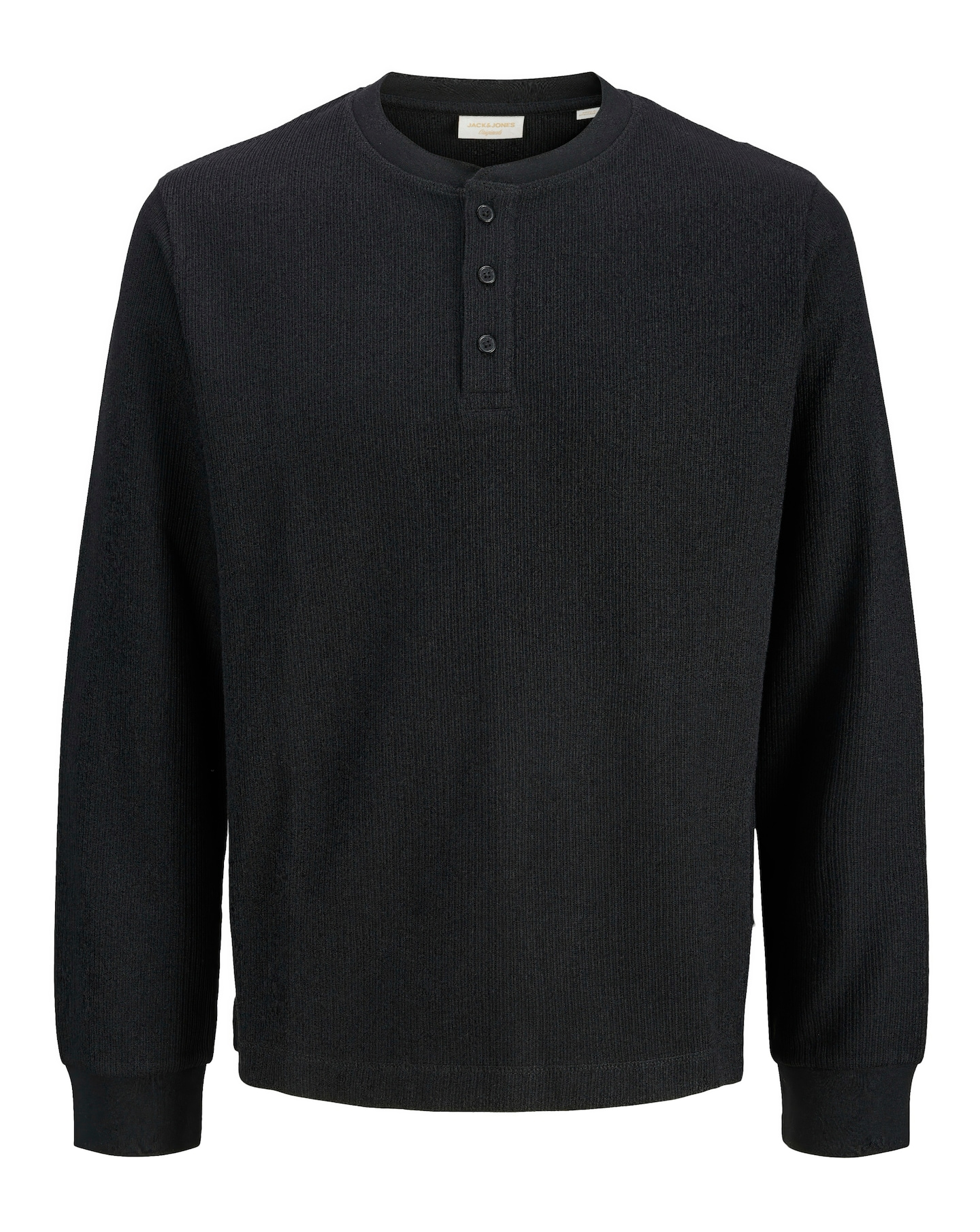 New In - Jack & Jones Textured Henley - Black