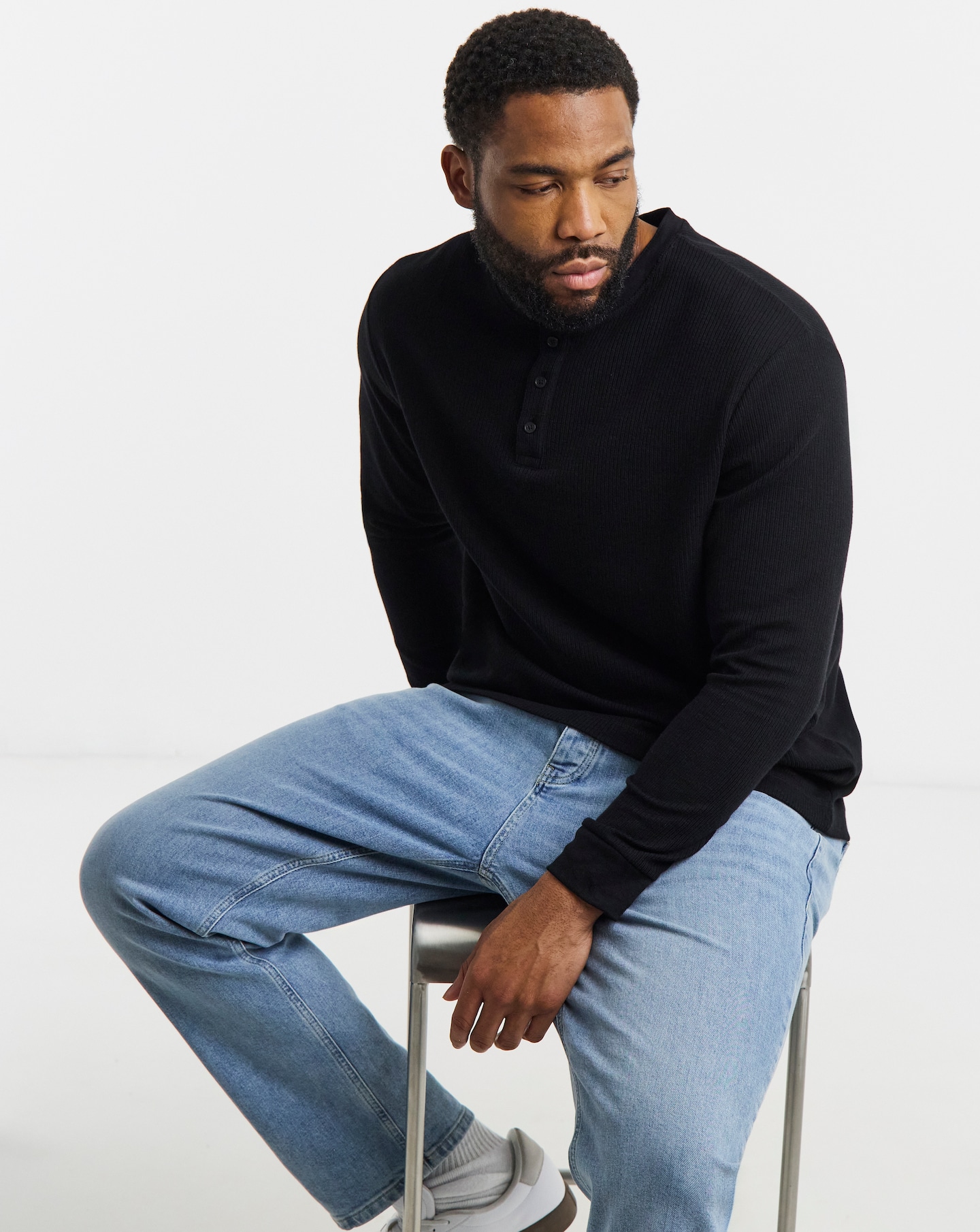 Jack & Jones Textured Henley - Black
