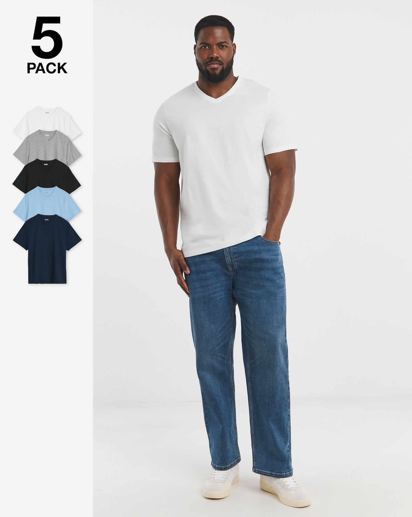 5 Pack Multi V Neck T-Shirts Long