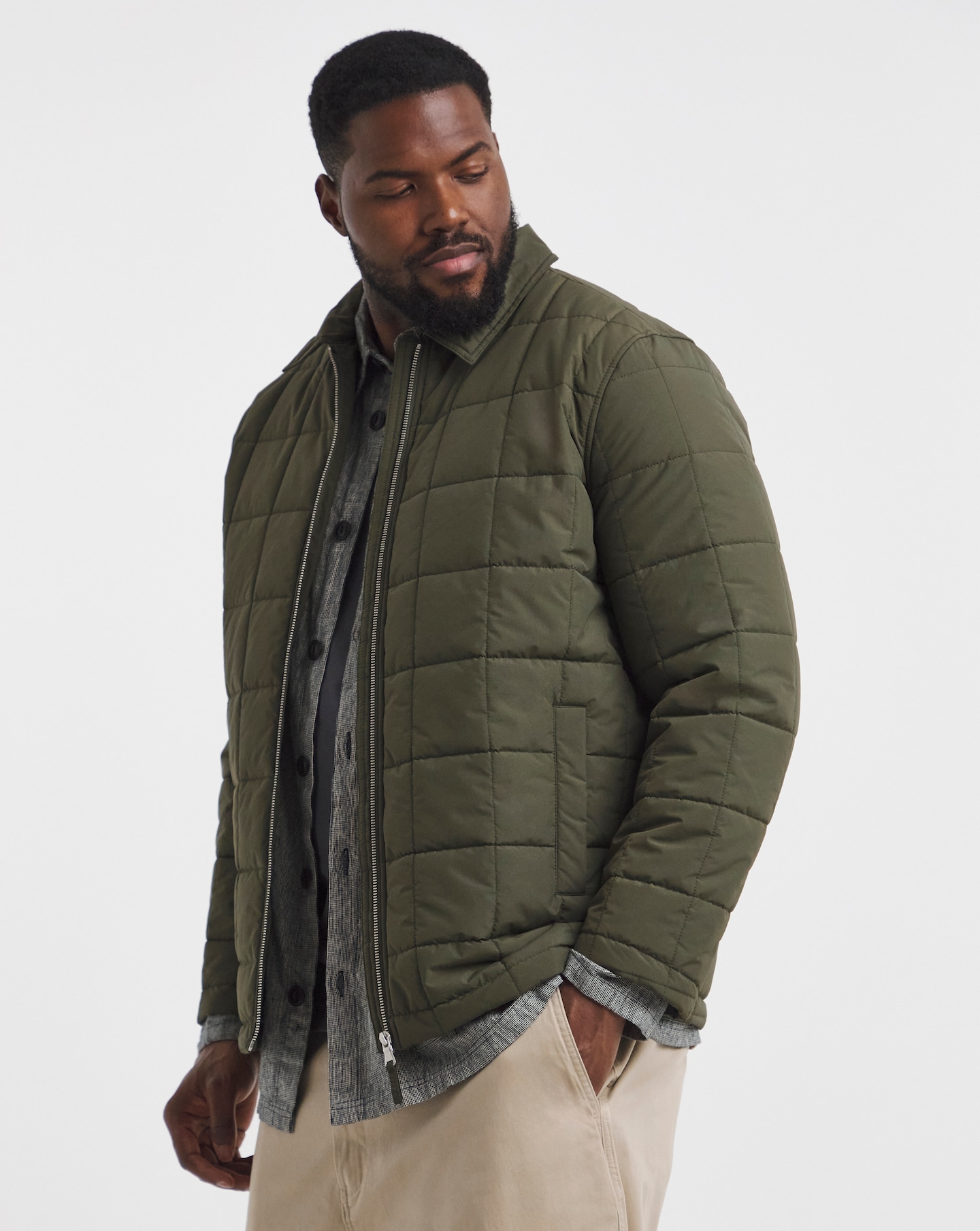 Khaki Square Quilt Shacket