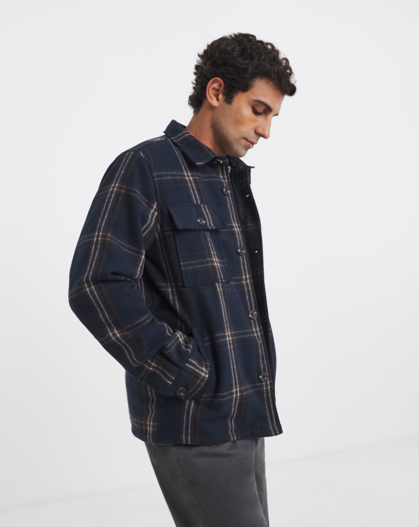 New In - Check Button Through Shacket