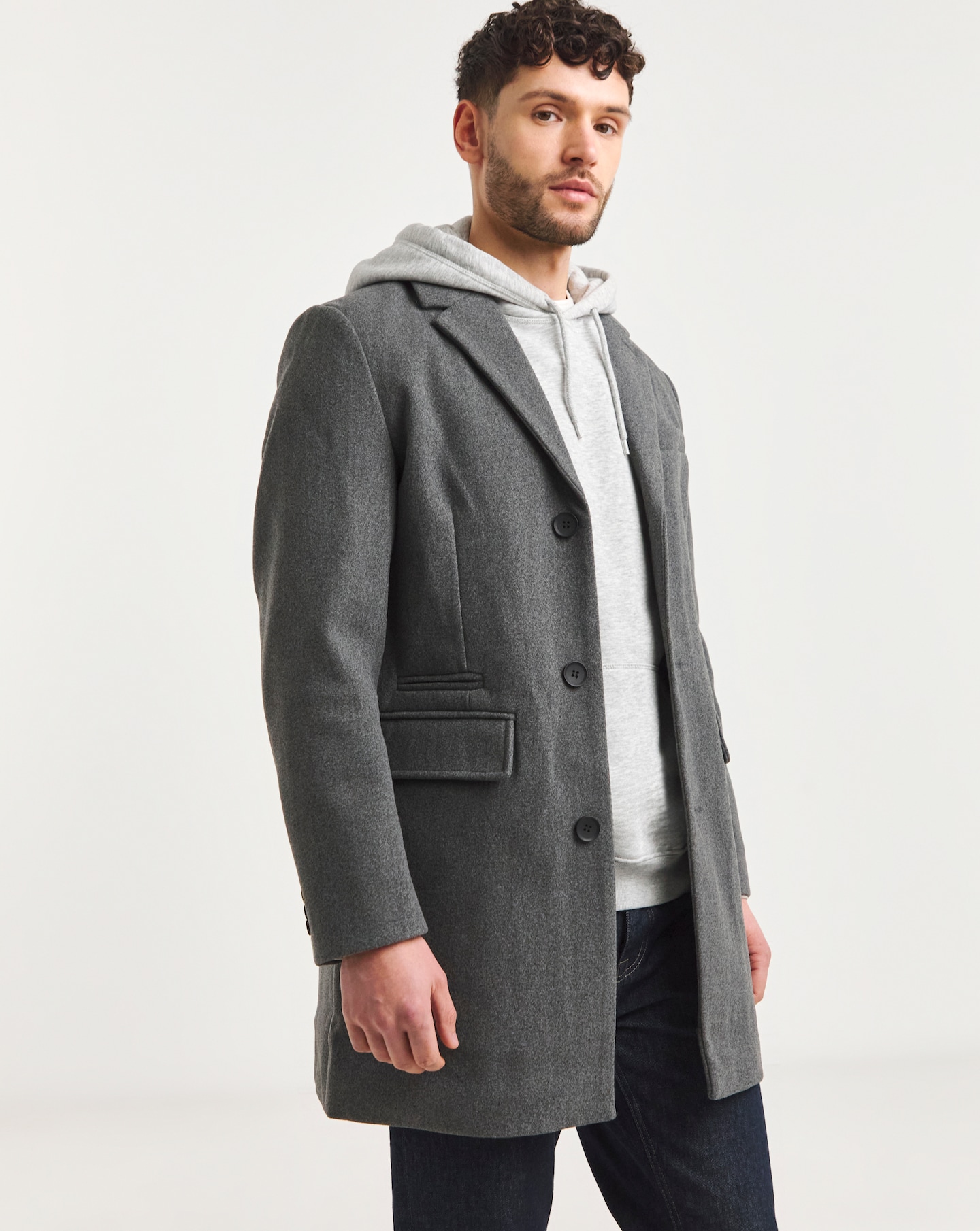 Grey Faux Wool Overcoat