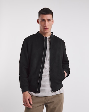 Black Faux Suede Bomber Jacket | Jacamo