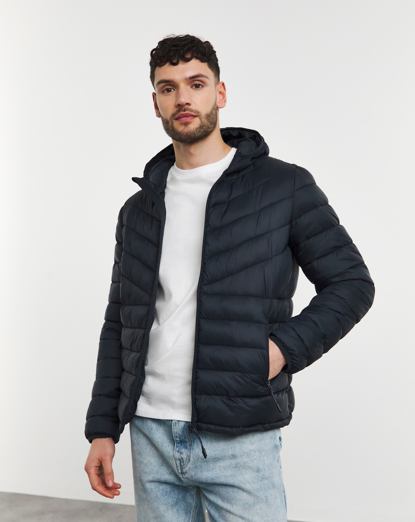 Navy Lightweight Hooded Padded Jacket