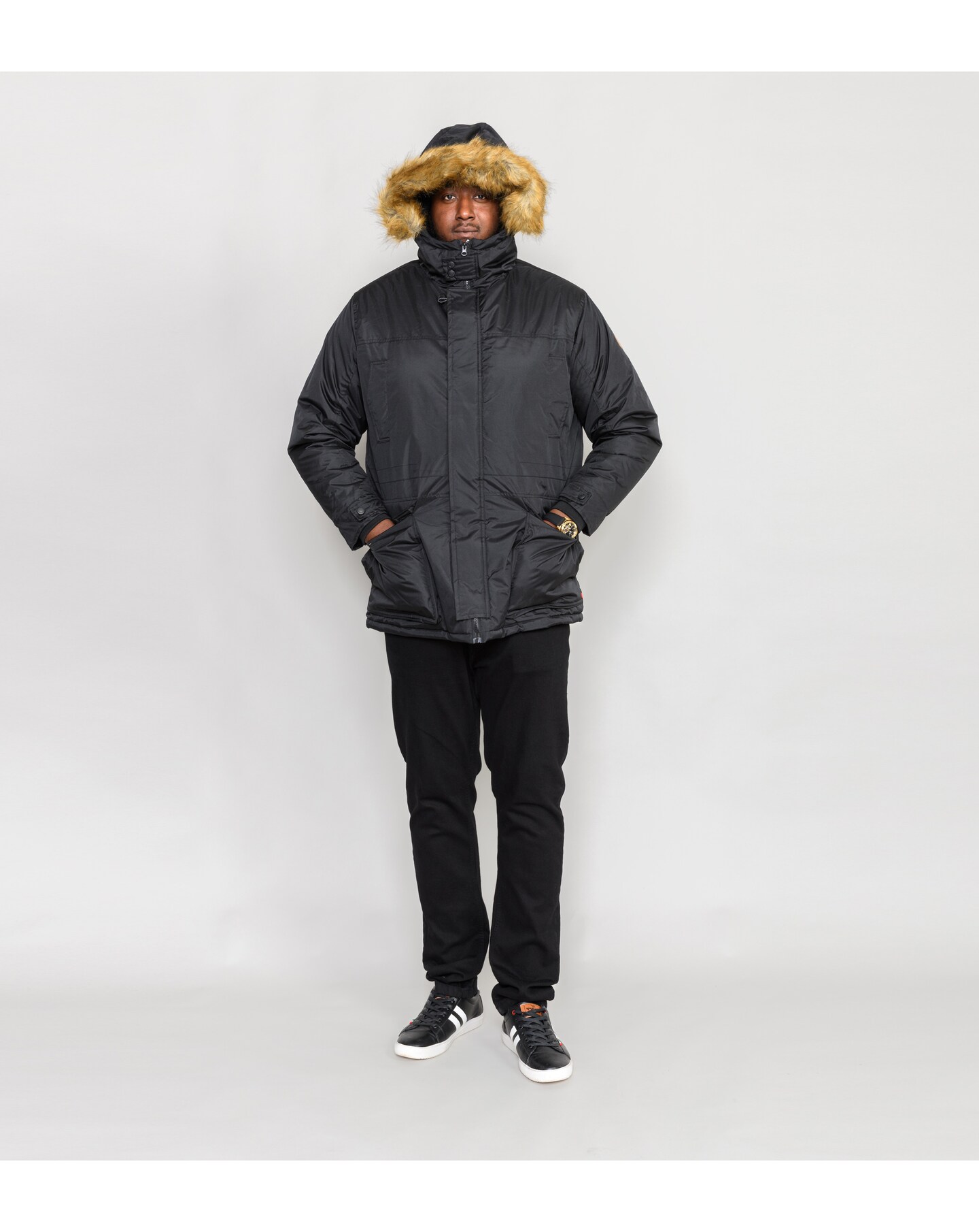 D555 Lovett 3 Black Parka Style Jacket With Detachable Fur Jacamo