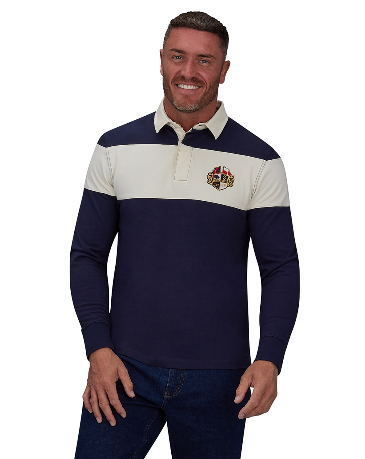 Raging Bull Long Sleeve Cut and Sew Rugby Shirt Navy Jacamo