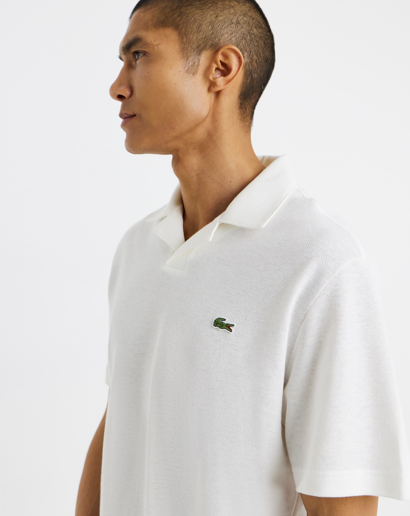 New In - Lacoste Open Neck Linen Blend Polo