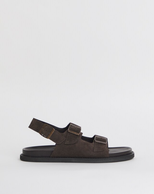 Suede Buckle Backstrap Sandal Wide - Chocolate