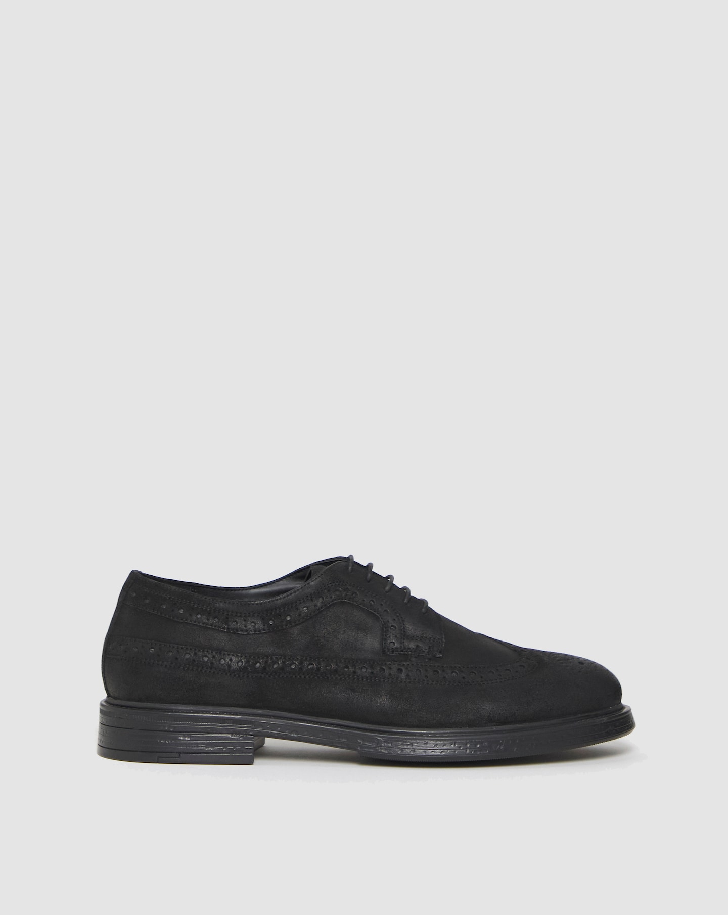 Black Suede Smart Brogue Wide Fit