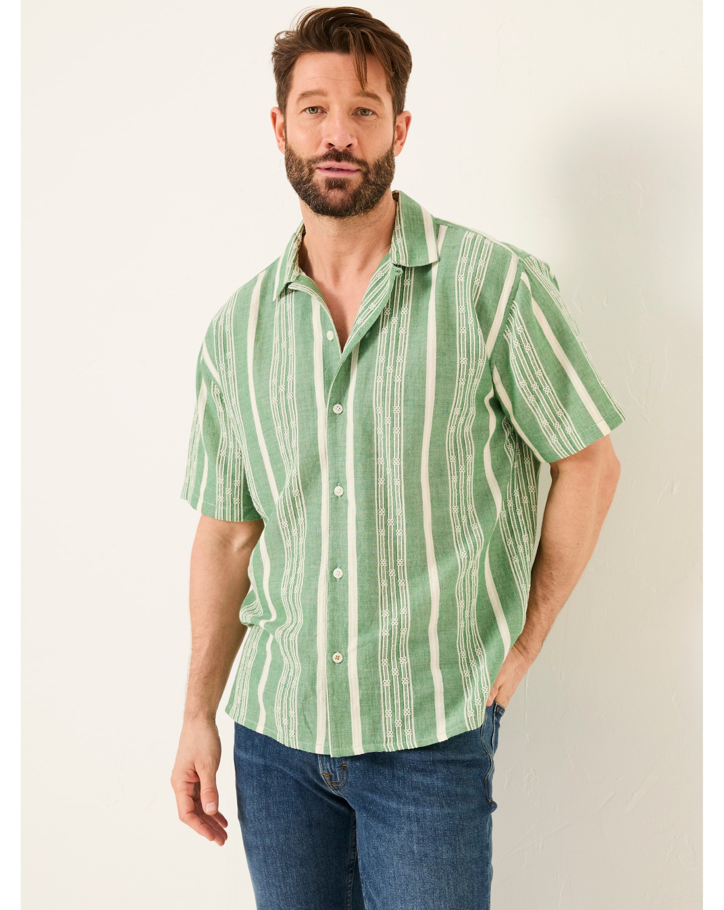 FatFace Embroided Stripe Shirt - Green