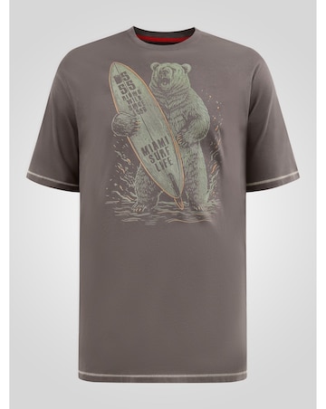 AUSTIN-D555 Surfing Bear Printed Crew Neck T-shirt