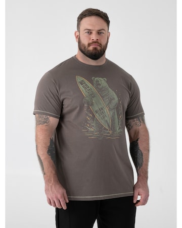 AUSTIN-D555 Surfing Bear Printed Crew Neck T-shirt