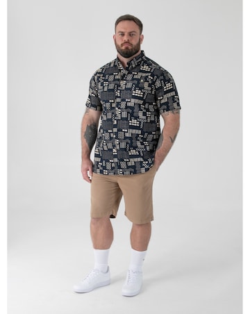 RICK-D555 Navy Geometric AO Print Short Sleeve Button Down Collar Shirt