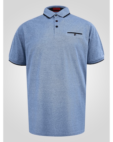 HARVEY 1-D555 Blue Pique Polo With Jacquard Collar And Cuffs With Chest Pocket
