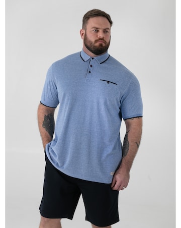 HARVEY 1-D555 Blue Pique Polo With Jacquard Collar And Cuffs With Chest Pocket