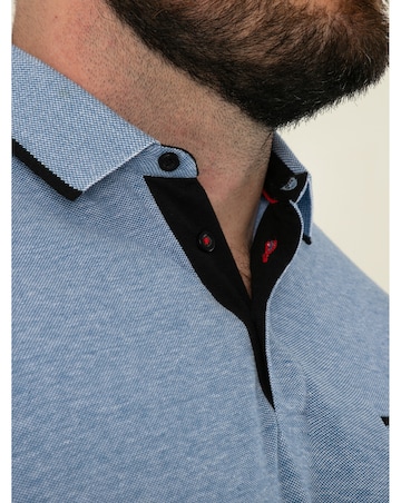 HARVEY 1-D555 Blue Pique Polo With Jacquard Collar And Cuffs With Chest Pocket