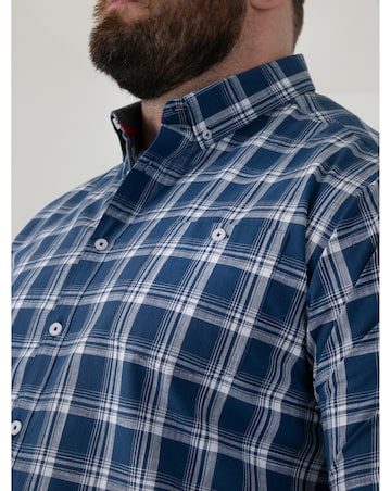 MORRIS-D555 French Navy Check Button Down Collar S/S Shirt With Pocket