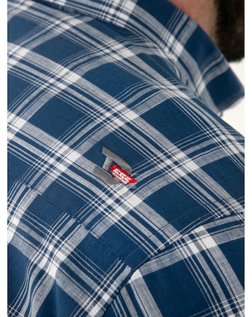 MORRIS-D555 French Navy Check Button Down Collar S/S Shirt With Pocket