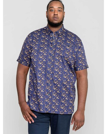 KINGSTON-D555 S/S Floral Ao Print Shirt With Hidden Button Down Collar & Pocket