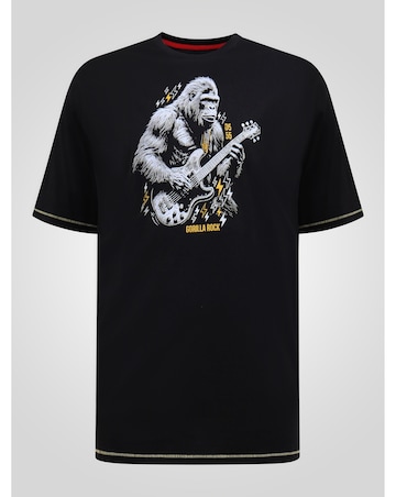 MACFARLAN-D555 Gorilla Playing Guitar Printed Crew Neck T-shirt