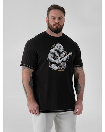 MACFARLAN-D555 Gorilla Playing Guitar Printed Crew Neck T-shirt