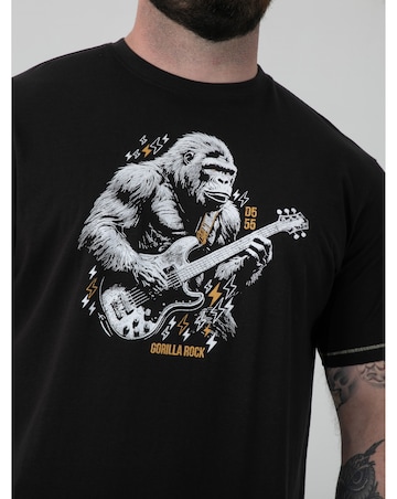 MACFARLAN-D555 Gorilla Playing Guitar Printed Crew Neck T-shirt