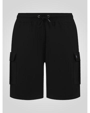 ROBINSON 1-D555 Black Elasticated Waist Fleece Cargo Shorts With Bear Embroidery