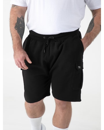 ROBINSON 1-D555 Black Elasticated Waist Fleece Cargo Shorts With Bear Embroidery