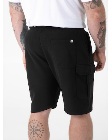 ROBINSON 1-D555 Black Elasticated Waist Fleece Cargo Shorts With Bear Embroidery