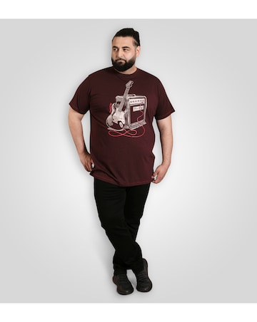 D555 Big And Tall Barnsley Guitar And Amp Printed Crew Neck T-Shirt - Burgunady