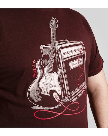 D555 Big And Tall Barnsley Guitar And Amp Printed Crew Neck T-Shirt - Burgunady