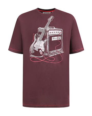 D555 Big And Tall Barnsley Guitar And Amp Printed Crew Neck T-Shirt - Burgunady